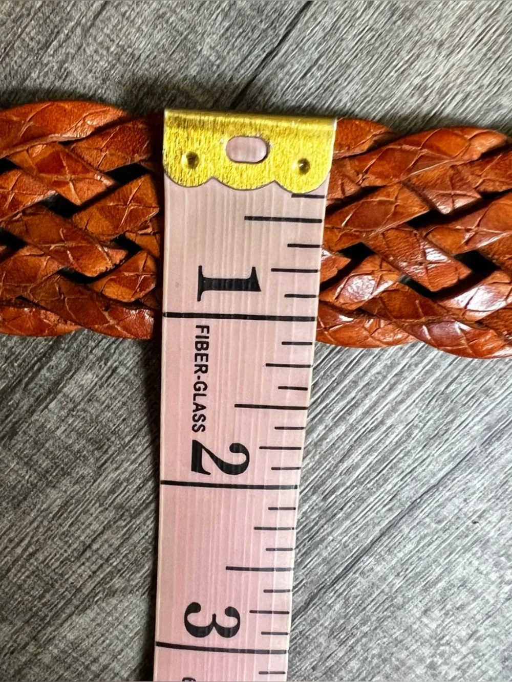 Vintage Braided Genuine Leather Belt - Tan size large Silver accents